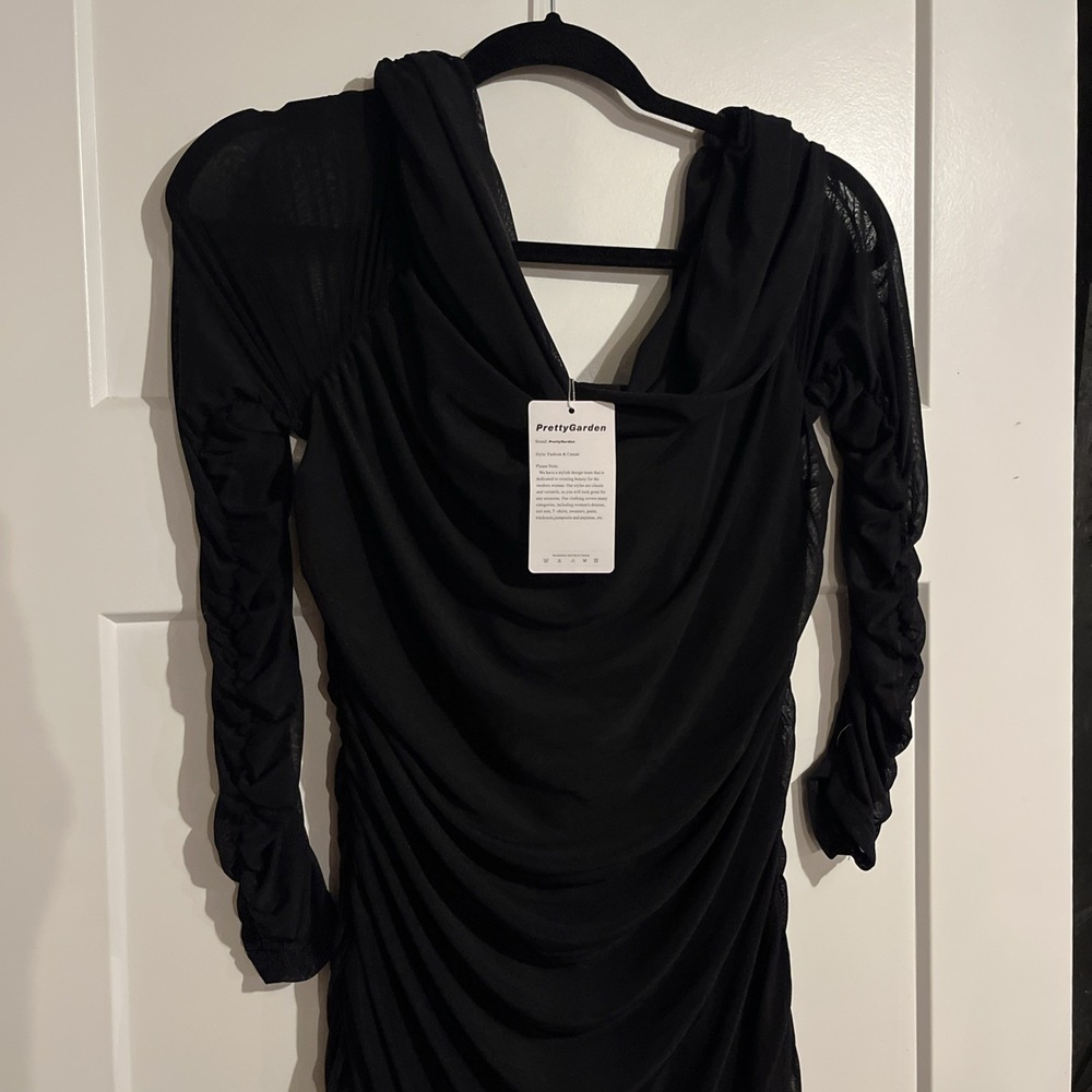 PRETTYGARDEN Womens Off The Shoulder Maxi Dress Long Sleeve Ruched Black XL